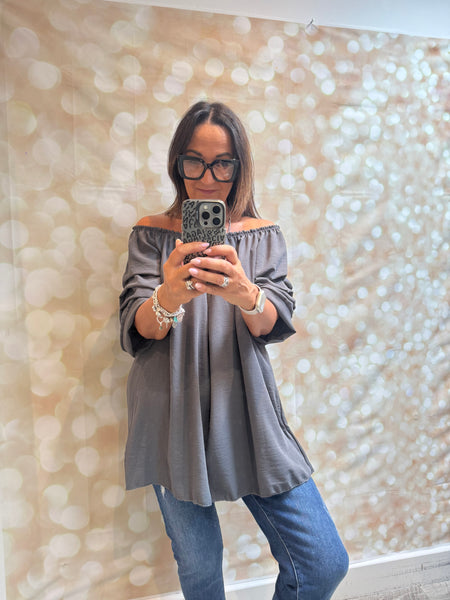 Bardot Top with pleat sleeves