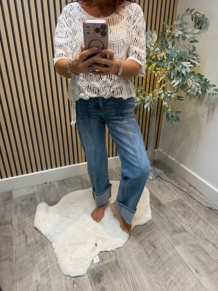 Seamed Straight Leg  Stretch Denim Jeans