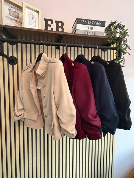 Military Rouched Sleeve Blazer
