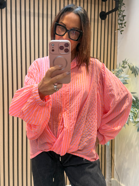 Striped Twist Hem  shirt