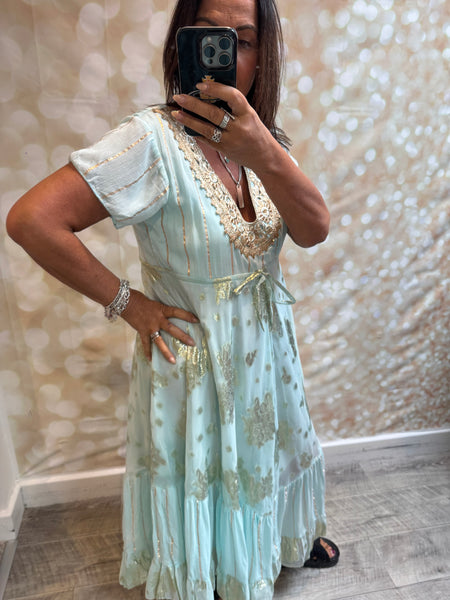 Embellished Maxi Dress with Chiffon Overlay