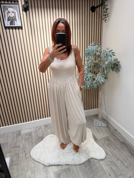 Ribbed  Jumpsuit with Cuff hem