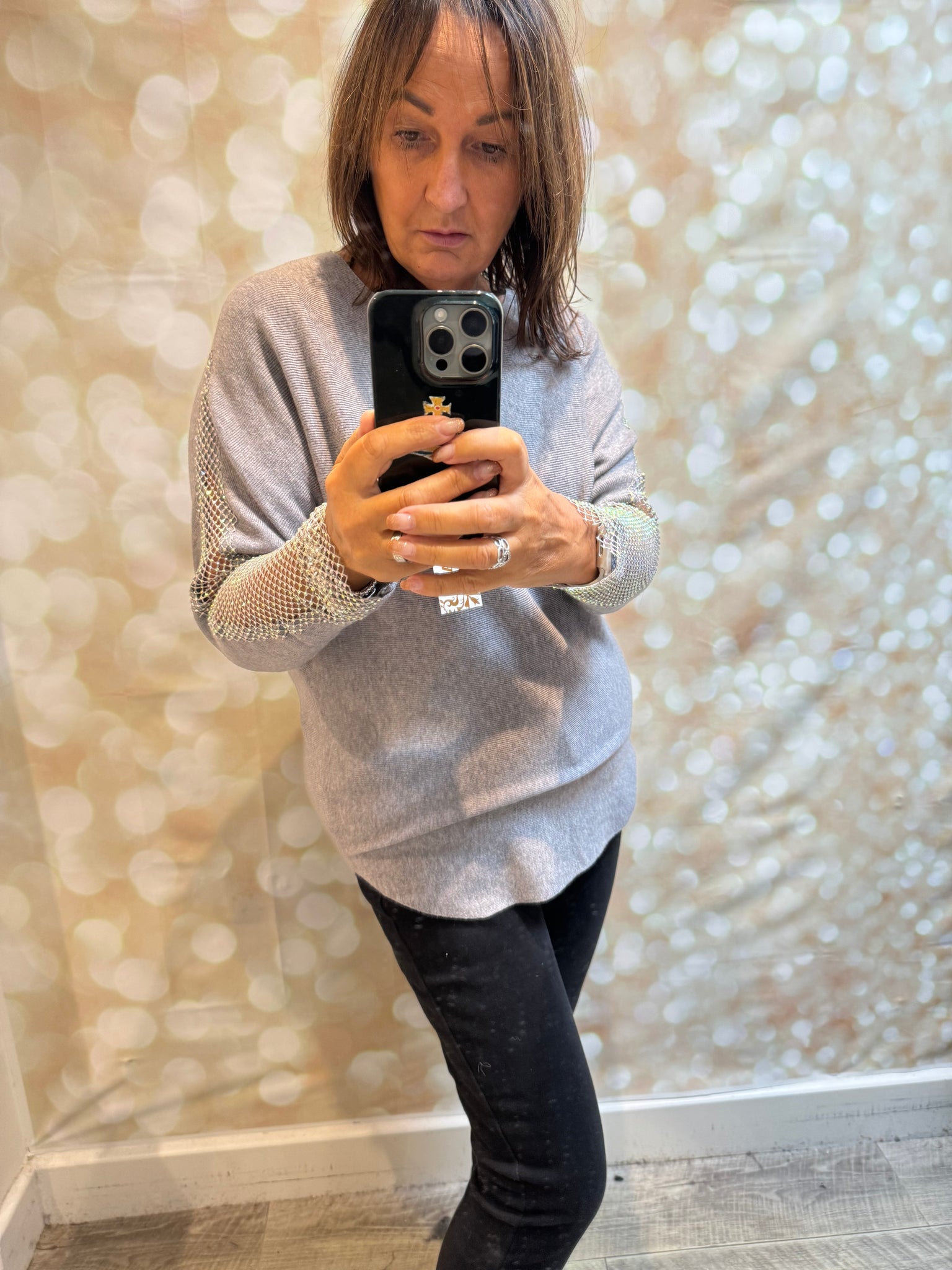 Soft Touch Jumper with Fishnet sleeves