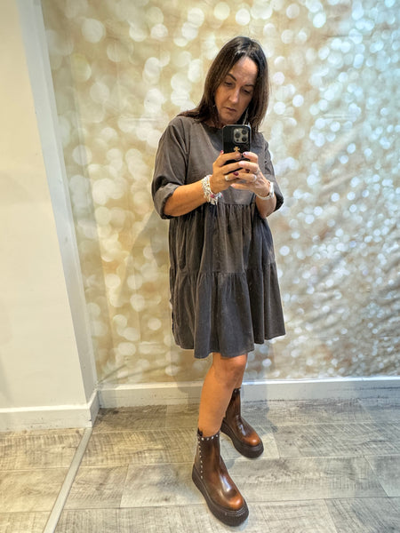 Studio Needlecord Tiered swing dress
