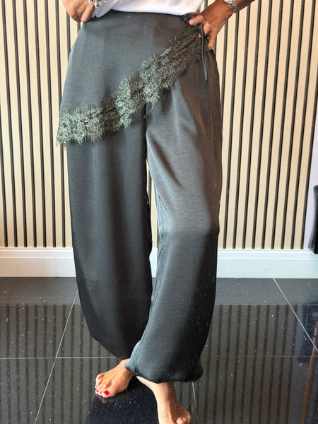 Studio Silky Balloon Trousers with Lace trim overlay