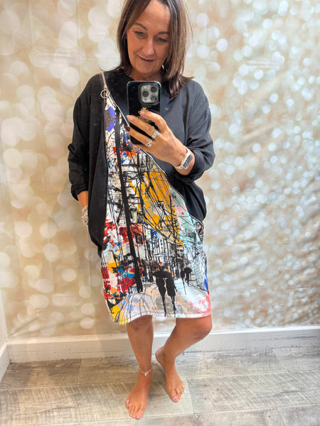 Sweatdress with popart silky panel
