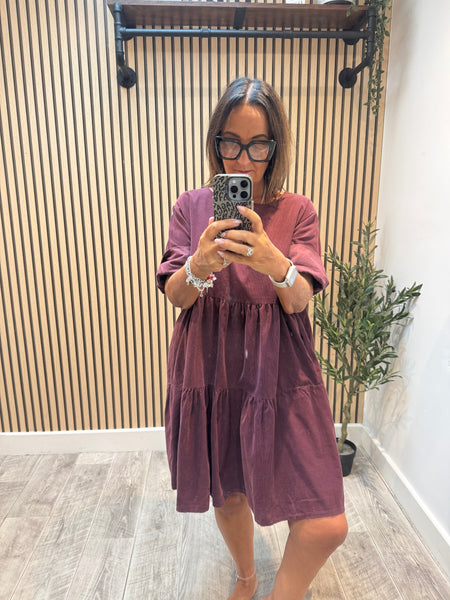 Studio Needlecord Tiered swing dress