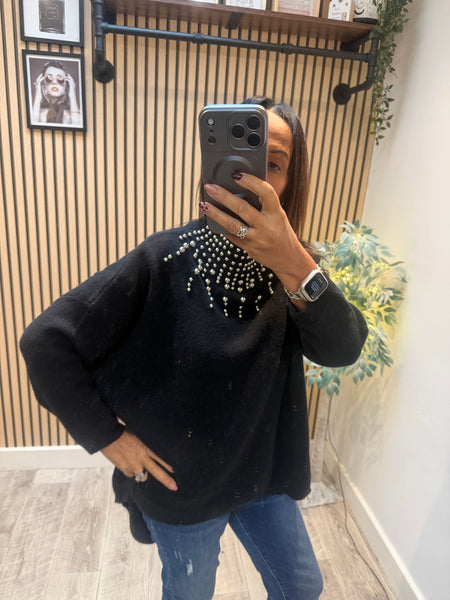 Soft knit  studded neck Jumper