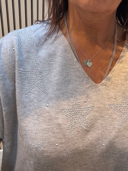 V Neck Diamante Star Jumper