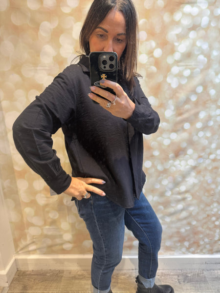 Crinkle Blouse with Diamanté buttons