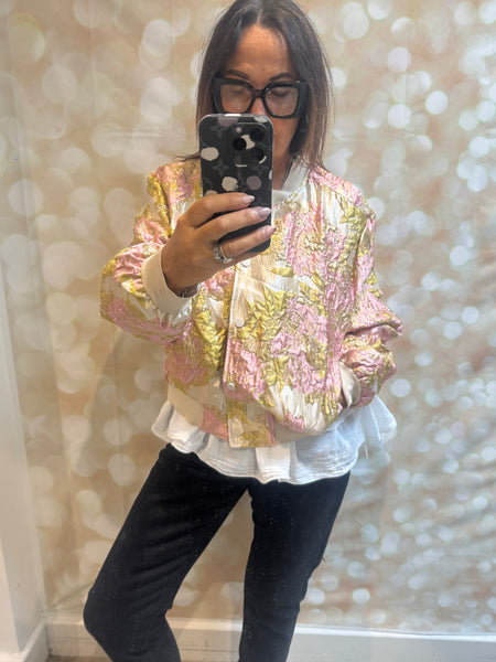 Silky Embossed Pink Bomber Jacket