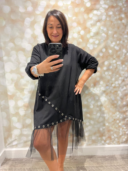 Eyelet Dress with Netted Frill
