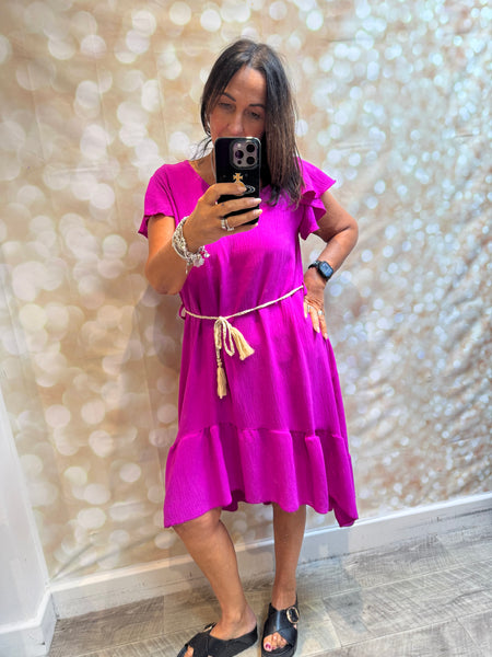 Crinkle fabric dress frill hem
