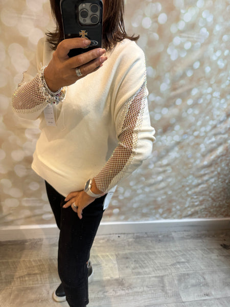 Soft Touch Jumper with Fishnet sleeves