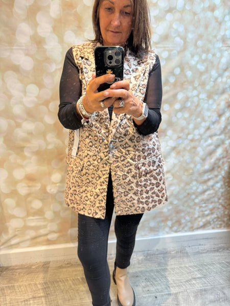 Studio sequin/ leopard longline waistcoat
