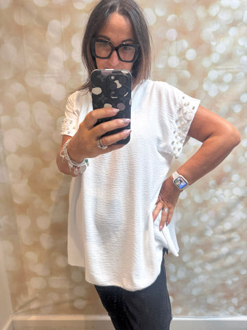 Crinkle Top with embellished trim