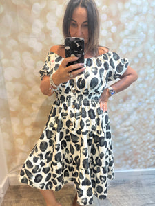 Leopard Bardot off the shoulder dress