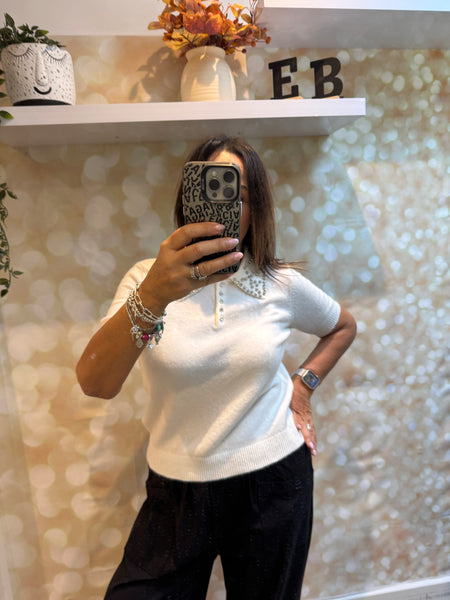 Diamante Collar Soft Knit Jumper