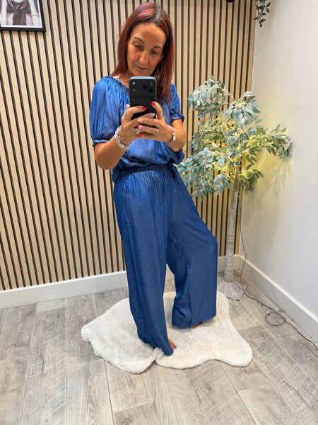 Denim Palazzo / Bardot Top Set