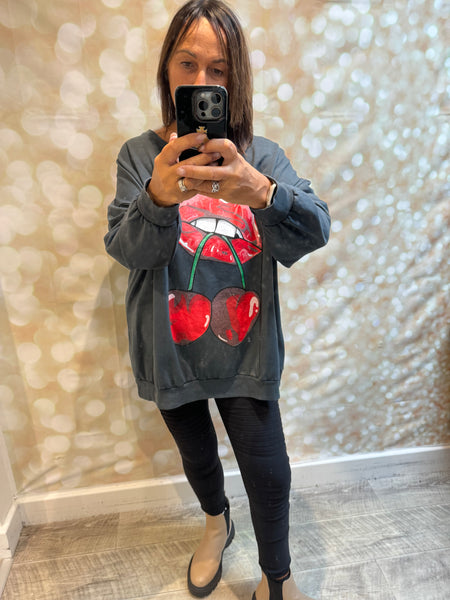 Oversized Lips/Cherry Sweatshirt