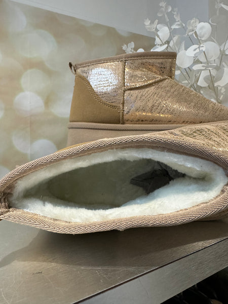 Metallic Fur Lined Wedge Midi Boot