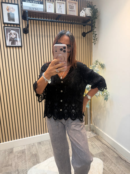Embroidered Button Front Top