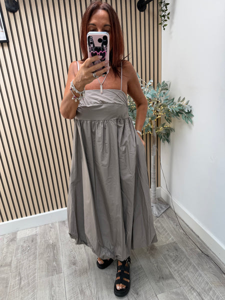 Sateen Puffball Midi Dress