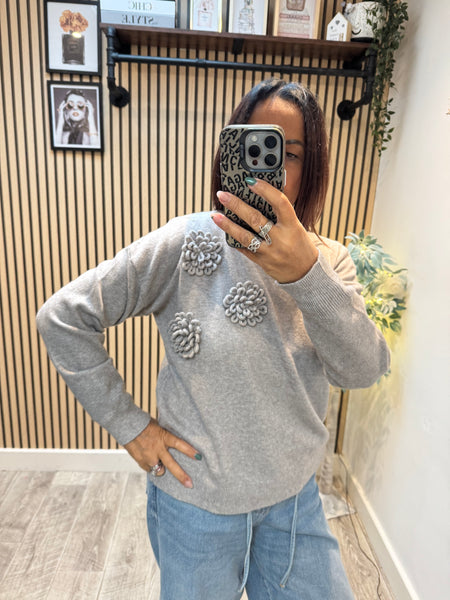 Soft knit 3d Flower Sequin jumper