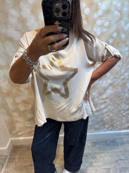 Foil Star Top in crinkle fabric