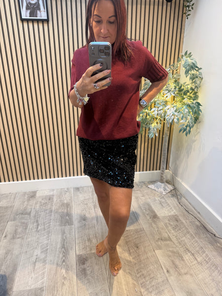 Studio Velour/Sequin Mini  Skirt
