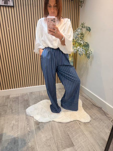 Pinstripe Denim Palazzo trousers