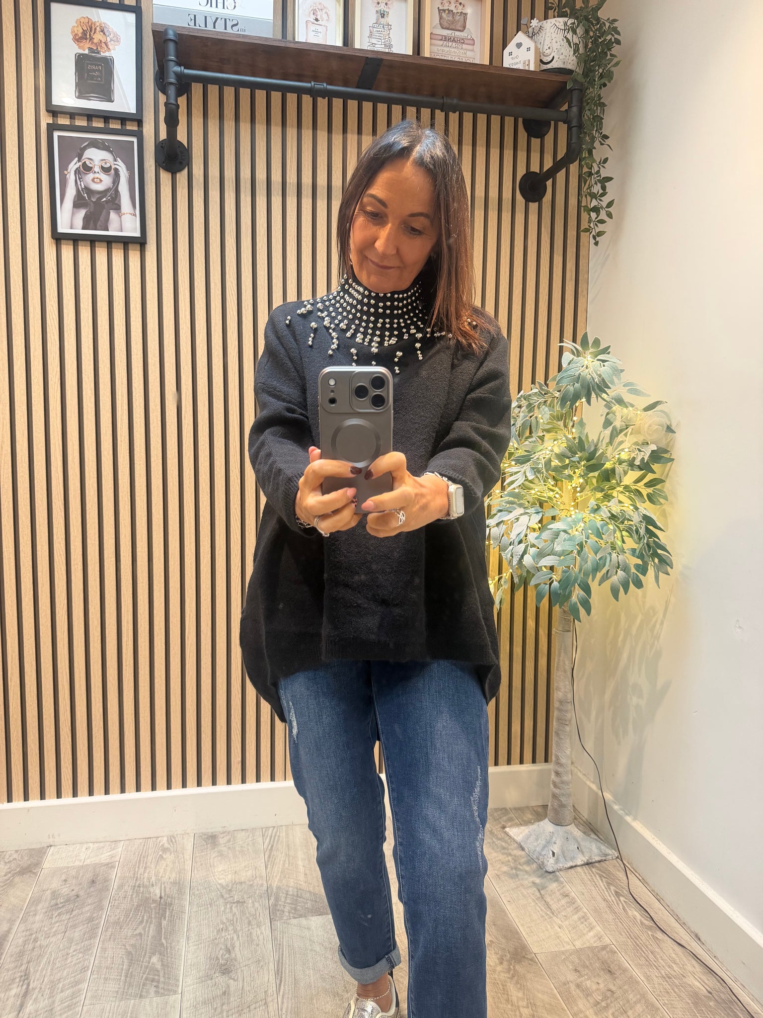 Soft knit  studded neck Jumper