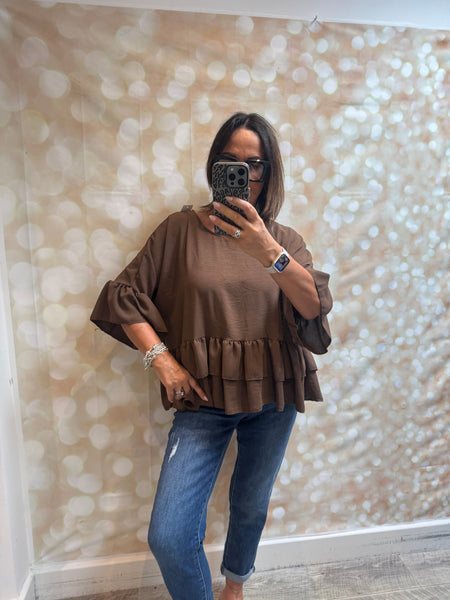 Crinkle  Double Frill Hem Top