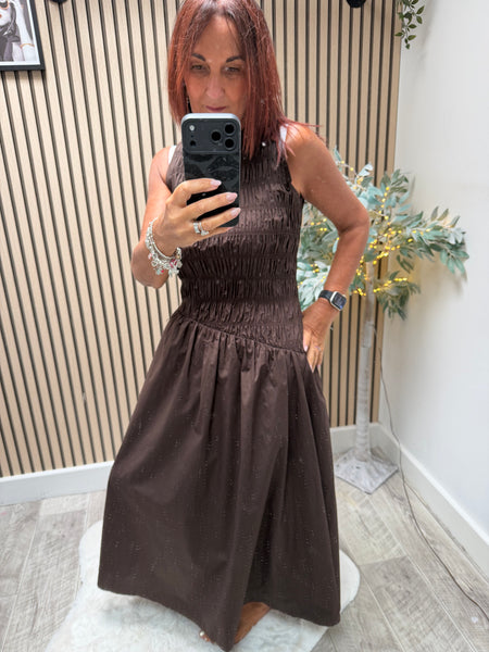 Sateen Shirred Maxi Dress