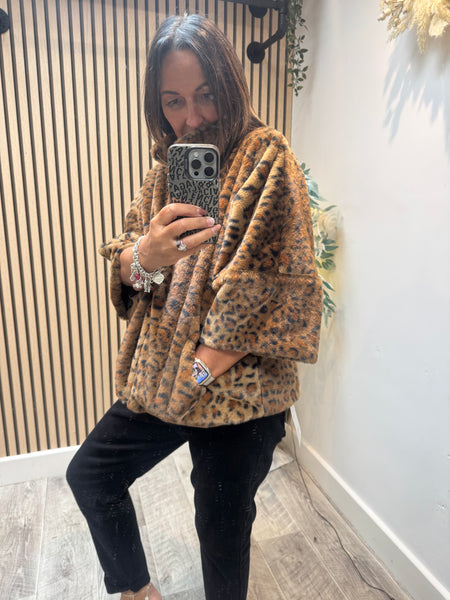 Fur Leopard Cropped Coat
