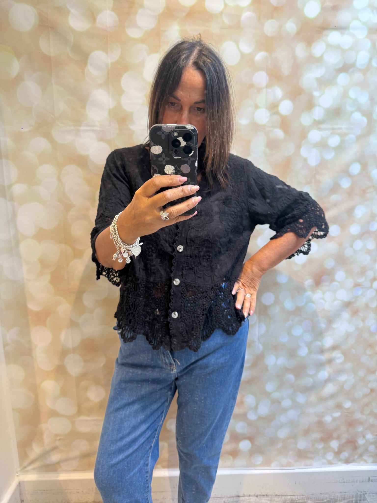 Studio Embroidered Button Front Top