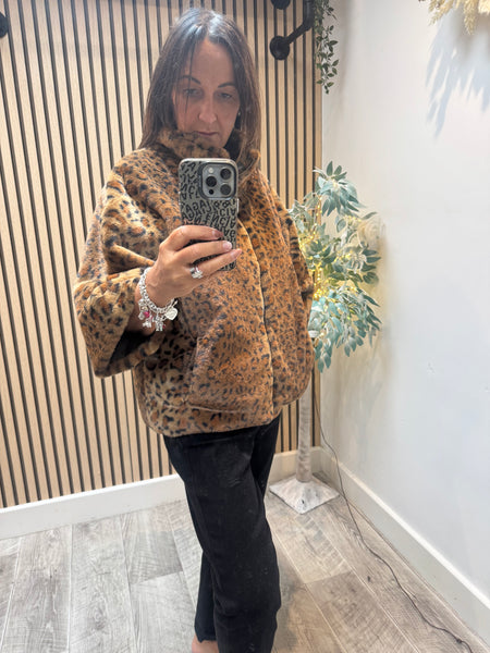 Fur Leopard Cropped Coat
