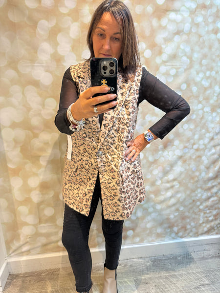 Studio sequin/ leopard longline waistcoat