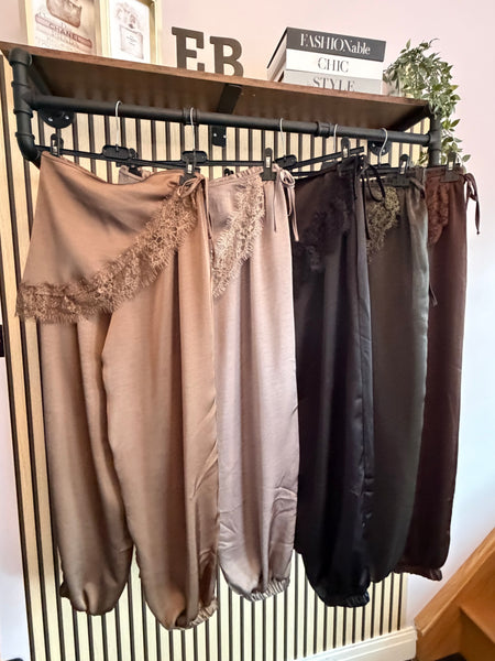 Studio Silky Balloon Trousers with Lace trim overlay