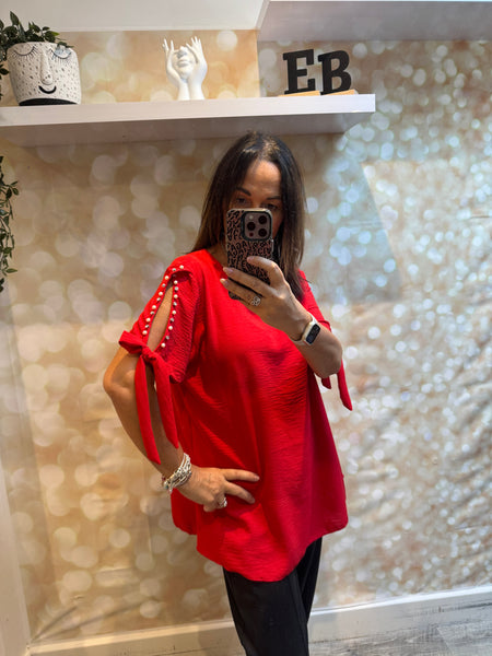 Crinkle Top with embellished cold sleeve