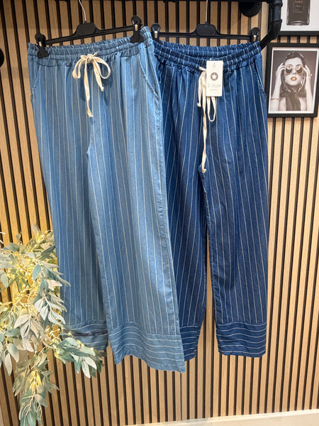 Pinstripe Denim Palazzo trousers