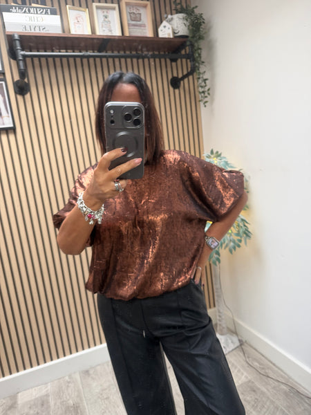 Studio Metallic Bubble Hem Top