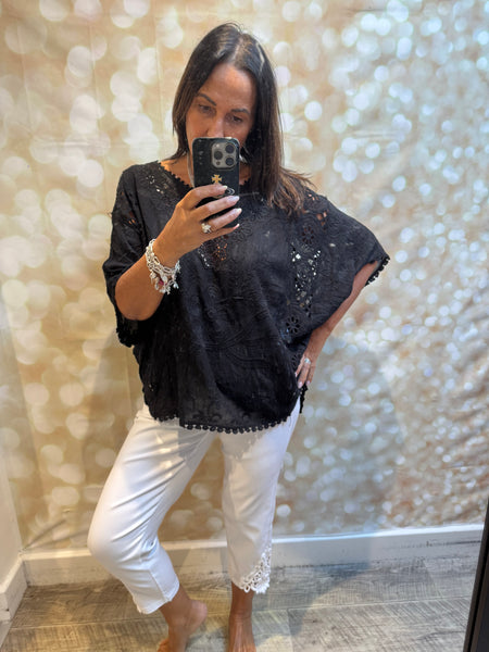 Batwing Crochet /Embroidered Top