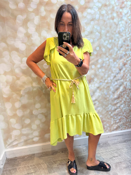 Crinkle fabric dress frill hem