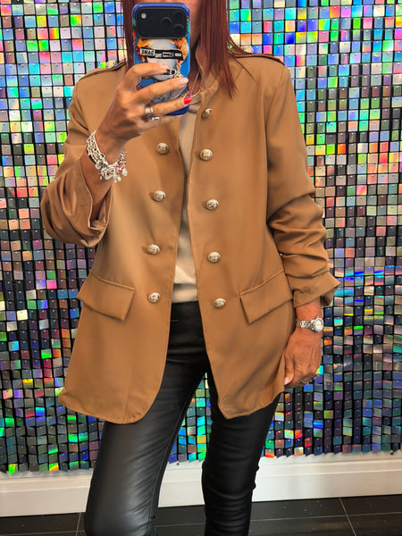 Military Rouched Sleeve Blazer