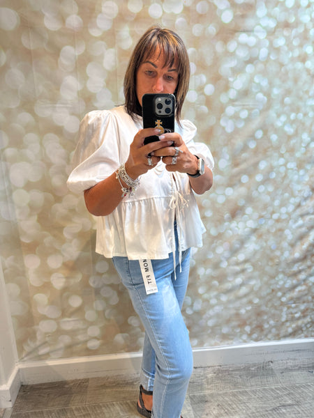 Peplum Tie Front Top