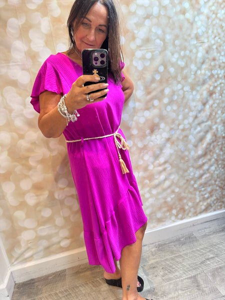Crinkle fabric dress frill hem