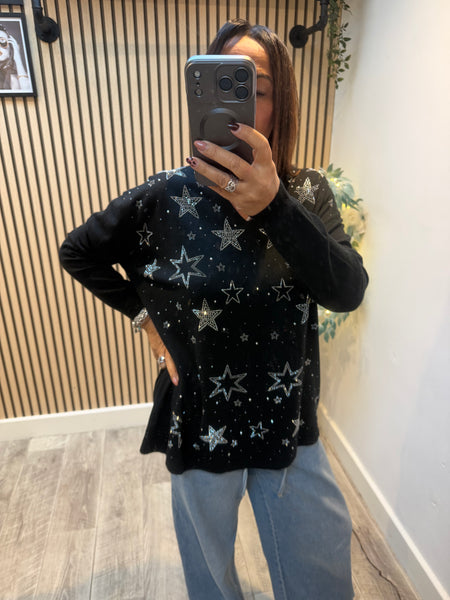 V Neck Diamante Star Jumper