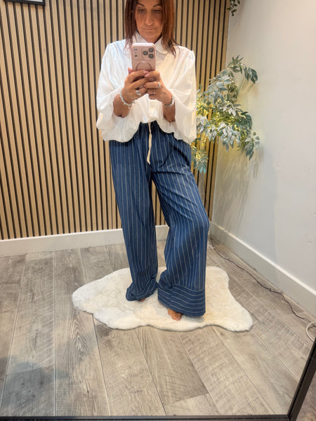 Pinstripe Denim Palazzo trousers