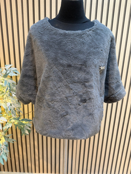 Soft Fur Top with Brooch